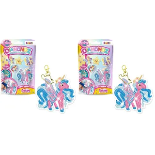 DIAMONDZ CRYSTAL PAINTING Keychain Set Galupy Unicorn - Diamond Painting Kinder Schlüsselanhänger Set, DIY Diamant Malerei Bastelset, Mosaikherstellung für Kinder, 14 Farben (Packung mit 2)