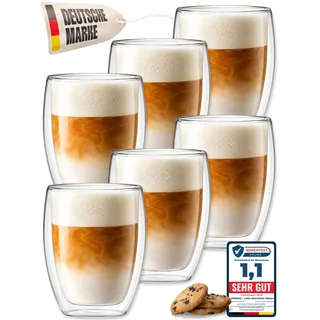 LAPRESO® Latte Macchiato Gläser doppelwandig 6er Set 350ml - Doppelwandige Gläser modernes Design Cappuccino Tassen Teegläser aus Borosilikatglas