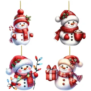 4 PCS Klein 2D Acryl Schneemann Weihnachts Baum Anhänger Lustig Basteln Set Mini Tasche DIY Charm Personalisiert Geschenk Zubehör für Gartendeko Schlüsselanhänger, Kett, Haus, Wand, Party Deko