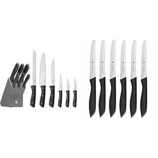 WMF Messerblock mit Messerset 7-teilig & Classic Line Frühstücksmesser Set 6-teilig, 23 cm, Brötchenmesser Wellenschliff, Brotzeitmesser, Spezialklingenstahl, Kunststoffgriff, schwarz