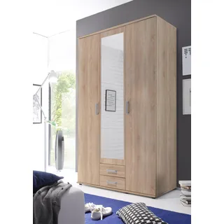 Die Möbelfundgrube KARL Eleganter 3-türiger Kleiderschrank mit viel Stauraum - Mehrzweckschrank Sonoma Eiche mit Spiegeltür - 120 x 195 x 55 cm