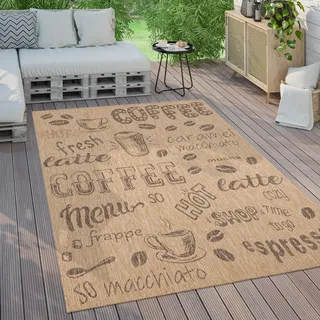 Outdoor Teppich Wetterfest Balkon Küche Modernes Muster Mit Schriftzug Grösse 120x160 cm - Beige