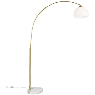 QAZQA - Moderne Bogenlampe Messing mit weißem Schirm - Arc Basic I Wohnzimmer I Schlafzimmer - Stahl Rund I Länglich - LED geeignet E27