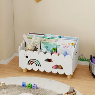 DUHARS Kinder Bücherregal, Montessori Bücherregal Kinder, Bücherkistes Kinders für Leseecke, Babyzimmer, Bücherbank, Spielzeug Organizer Regal Kinderzimmer Aufbewahrung, Weiß groß