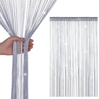 WedDecor Schnur Vorhänge Glitzer Fransen Panel Fliegengitter Zimmer Organizer Quaste Vorhang für Türen, Türöffnung, Windows, Wohnkultur, Ereignis Dekoration, (90cm x 200cm) - Silbern, 90 x 200cm