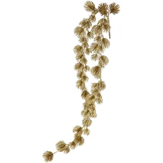 Flair Flower Künstliche Kiefergirlande 66cm Kette Deko Girlande Tanne Ranke Floristik Zweig Weihnachtsgirlande Tisch Weihnachtsdeko Adventskranz Zubehör Kranz Kunsttanne Kieferzweig hängend Tannengirlande, Gold