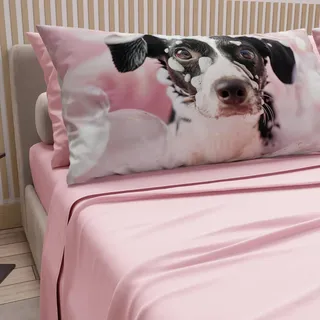 PETTI Artigiani Italiani - Bettwäsche Tiere mit Hunden aus Baumwolle mit Kissenbezügen im Digitaldruck, Bettwäsche für Doppelbett, Rosa, 100% Made in Italy