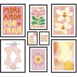 ARTFAVES® Poster Set - ABSTRACT DOPAMINE DECOR - mehrteilige Wanddeko Wohnzimmer & Schlafzimmer - 8 moderne Wandbilder dopamin decor, sommer, frühling, bunt, abstrakt, kunst, rosa - ohne Bilderrahmen