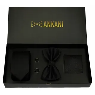 Ankani 003MPKS Schwarzes Herren-Set Fliege Krawatte Manschettenknöpfe