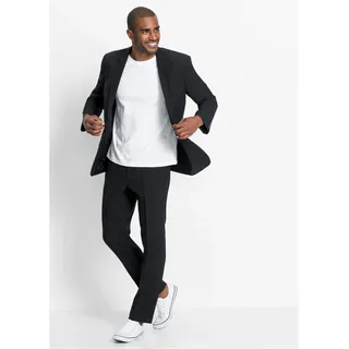 Anzug BONPRIX "Anzug (2-tlg. Set), Regular Fit", Herren, Gr. 50, N-Gr, schwarz (länge: regulär), Web, Obermaterial: 100% Polyester. Futter: 100% Polyester, gepflegt, unifarben, regular fit, Anzüge Anzug, Regular Fit, pflegeleichtes Material, zweiteiliges Set