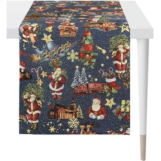 Tischläufer APELT "5824", blau, B:48cm L:140cm, Baumwolle, Polyester, Tischdecken, Tischläufer