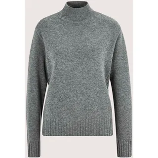 Longpullover MADELEINE "Strickpullover Stilvoller Kaschmirpullover mit Stehkragen", Damen, Gr. 40/42, grau (bleigrau, melange), Obermaterial: 90% Schurwolle WV. 10% Kaschmir WS., Modern, Pullover Longpullover, Mit edlem Kaschmir