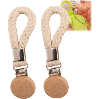 WALDSEELE 2 Stück Hängende Geschirrtücher Clips,Handtuchclips zum Aufhängen,Handtuchaufhänger Schlaufe, Multifunktional für Küche Bad Balkon Schränke,Handtuch Klammer Ohne Nähen, Beige