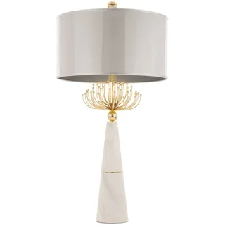Vileta Tischleuchte Marmor Fuß 81 Cm Hoch Stoff Schirm Weiß Grau Gold E27 Lampe