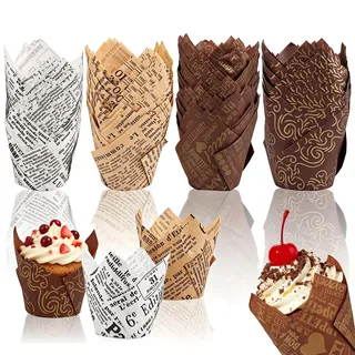 200 Stück Muffinförmchen Papier Tulpe 5 x 7.5 x 8cm Muffins Papierförmchen, Muffinform Cupcake Förmchen Papiers, Cupcake Formen Papier Backförmchen für Weihnachten Halloween Hochzeit Geburtstag Party