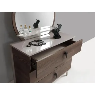 Schlafzimmer Kommode mit Spiegel Luxus Modern Möbel Set 2tlg Holz Neu - Braun