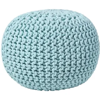 Homescapes Strick-Pouf pastellblau, 40/40/35 cm , Textil , Uni , Rund , 40x35x40 cm , Wohnzimmer, Sessel, Hocker & Hockerbänke, Poufs