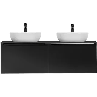 Doppelwaschtisch 120cm mit Aufsatzbecken, matt schwarz, PUEBLA-56-BLACK - Schwarz