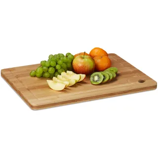 Relaxdays Tranchierbrett Bambus, Schneidebrett, Saftrille, Griffloch, massiv, HxBxT: 2 x 40 x 30 cm, Holz, naturfarben, Natur