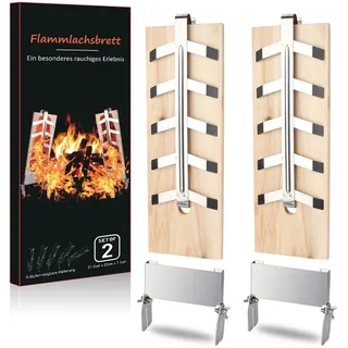 TolleTour Flammlachsbrett Räucherbrett 2er Set Holzplatten mit sehr stabilen Halterungen