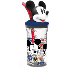 p:os 33816 Disney Mickey Mouse - Trinkbecher für Kinder mit integriertem Strohhalm, Deckel und 3D Figur von Mickey, Trinkgefäß mit ca. 360 ml Fassungsvermögen, ideal für kalte Getränke