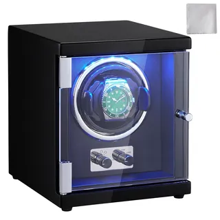 Vevor Uhrenbeweger, Automatik-Uhrenbeweger, Watch Winder, Uhrenbeweger für Automatikuhren, Automatischer Uhrenbeweger mit Platz für 1 Uhr, LED Beleuchtung, 150–207 mm Einstellbare Riemenlänge
