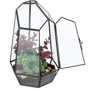 Relaxdays Pflanzenterrarium 26 x 18 x 15 cm Schwarz