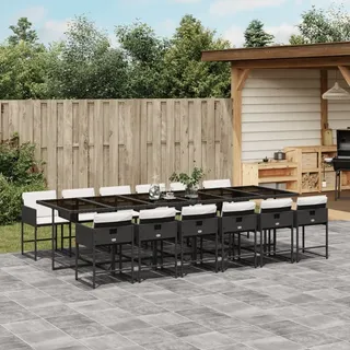 2025 Moderne Gartenmöbel Set Balkonmöbel-Set 13-tlg. Garten-Essgruppe mit Kissen Schwarz Poly Rattan - Gartenmöbelgarnituren,Design 7379576 6parcel - Schwarz
