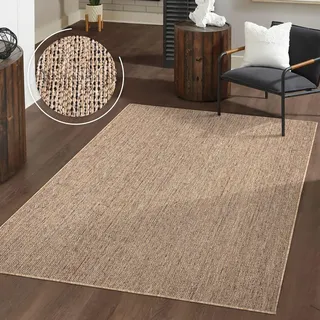 TT Home In-& Outdoorteppich Wetterfest Garten Terrasse Esszimmer Unifarben Moderner Boho Style Abstrakte Optik Größe 200x280 cm - Beige