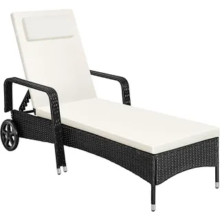 Tectake Rattan Sonnenliege 200 x 70 x 33 cm Schwarz/Beige