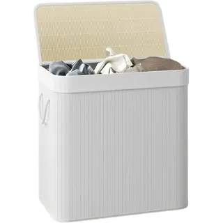 Comart - Wäschekorb aus Bambus - 150 l - 3 Fächer - platzsparender Korb - zusammenklappbar - mit Deckel und Griffen - herausnehmbares Innenfutter - für Handtücher und Wäsche - für Wäsche und Bad