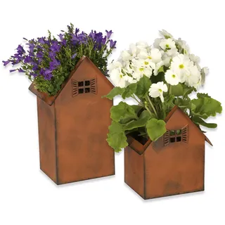 Hoberg Blumentöpfe in Rostoptik - 2er Set | Wetterbeständige eckige Pflanzkübel im Häuser-Design in 2 Größen | Perfekt als Deko für Garten, Teich, Balkon, Haustür & Eingangsbereich | Für In- & Outdoor