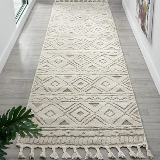 Läufer OTTO HOME "Bonvo 80x300 cm" Gr. 12, beige, B:80cm H:19mm L:300cm, Kunstfaser, Teppiche, Läufer, mit Fransen, Hoch-Tief-Struktur, Wohnzimmer, Schlafzimmer