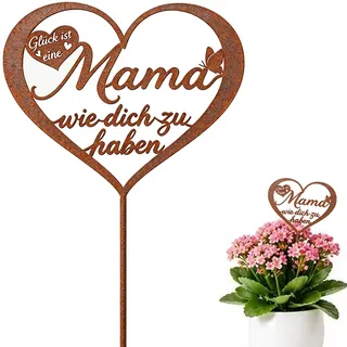 Ljevandria Rost Herz Muttertag Gartenstecker Metall Blumenstecker Muttertagsgeschenke für Mama Beste Geburtstag Garten Geschenk Rostige Gartendeko Balkon Blumentopf