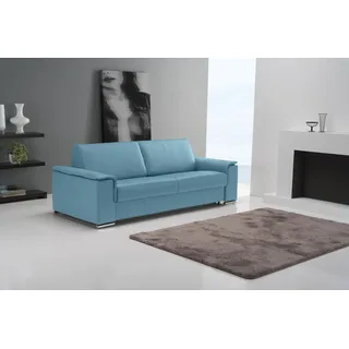 Schlafsofa EGOITALIANO "Cecilia, modern & elegant, erstklassiger Sitzkomfort, Dauerschläfer", blau (türkis), B:234cm H:85cm T:102cm, Leder »BULL« (echtes Rindsleder). Geschliffenes, pigmentiertes und behandeltes Rindsleder mit einer Dicke von 1, 3-1, 5 mm. Dieses Leder zeigt eine ziemlich weiche Hand mit einem halb undurchsichtigen Aussehen. Es handelt sich um ein geschütztes Leder. Eine leichte Deckschicht schützt sie vor Flecken, ohne ihre ursprünglichen Eigenschaften zu verändern. Die geschützten Leder