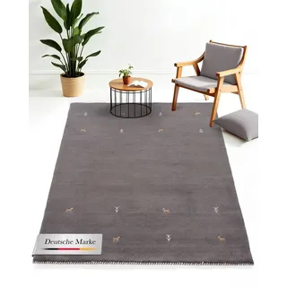 carpetfine Wollteppich Gabbeh Uni, grau 140x200 cm | Moderner Teppich für Wohn- und Schlafzimmer