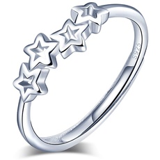 Yumilok Damen-Ring Einstellbar Jahrestag Ring Stern Sternchen Partnerringe Fingerring Midi Ring Vertrauensring Silber 925 für Frauen Mädchen