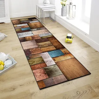WTHYGB Teppich Läufer Flur, Küchenläufer 80x300cm rutschfest Waschbar | Bettvorleger für Waschküche, Vorzimmer, Schlafzimmer Küche und Wohnzimmer, Carpet Holzmaserung