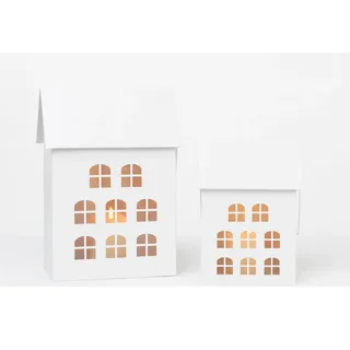 4x Metalllaternen Dekolaternen Hausdekoration „Haus“ 2-tlg. Set weiß, 2 Größen