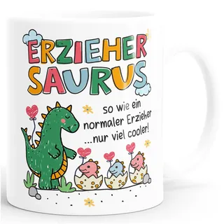 SpecialMe® Kaffee-Tasse Erzieher Saurus Danke Geschenk Dino Spruch So wie nur viel cooler Kinder lustig Weiss standard