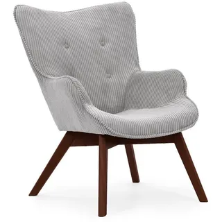 S-Style Möbel Loungesessel Lenari Hellgrau Cordstoff mit Füßen in Braun , Textil , Echtholz,Buche, Birke , 71x96x86 cm , Blauer Engel, FSC Mix, Oeko-Tex®, Hergestellt in Europa , Wohnzimmer, Sessel, Polstersessel