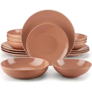 Vancasso SABINE 16-tlg. Steingut Tafelservice Sesam Design für 4-12 Personen - Grau, Orange, Bunt