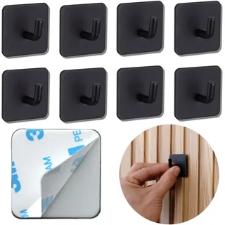 DEKAZIA® 8er-Set Klebehaken Schwarz Matt – Haken selbstklebend, Wandhaken, Handtuchhaken, Küchenhaken, Kleiderhaken & Garderobenhaken – Selbstklebende Haken ohne Bohren