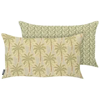 BELIANI Gartenkissen 2er Set Mehrfarbig Polyester Leinen 30 x 50 cm Rechteckig Palmenmotiv Pflanzenmuster Moderner Stil Outdoor Kissen - Bunt