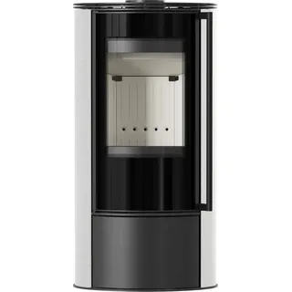 Kaminofen aus Stahl KRATKI ERIK Ø 150 5,5 kW dekorative Keramiken WHITE SATIN mit Türfeder
