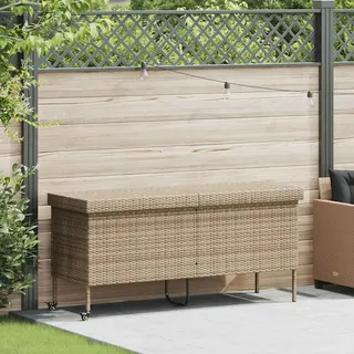 vidaXL Gartentruhe mit Rollen Beige 160x55x75 cm Poly Rattan - Beige