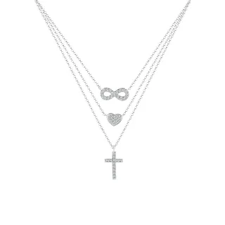 Silberkette ELLI "Halskette Layer Kreuz Infinity Herz Weiß 925 Sterling Silber, mit Kristallen von Swarovski" Gr. 40, silber, Halsketten, Damen, Silber 925 (Sterlingsilber), Silberkette