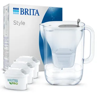 BRITA Wasserfilter Kanne Style hellgrau (2,4l) inkl. 3X MAXTRA PRO All-in-1 Kartusche – Wasserfilter im modernen Design für den Kühlschrank zur Reduzierung von Kalk, Chlor, Metalle wie Blei & Kupfer