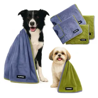 FLUFFINO Hundehandtuch 4er Set - 2X 120x70cm & 2X 90x50cm - extrem saugfähig & weich | Waschbar bei 60°C, schnell trocknendes Mikrofaser-Handtuch für kleine, mittelgroße & große Hunde