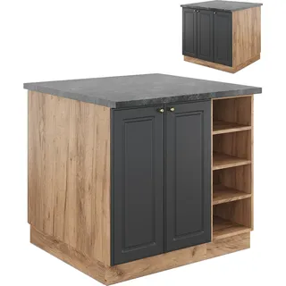 Vicco Kücheninsel Fame-Line, 90 cm ohne Arbeitsplatte, Anthrazit-Gold/Goldkraft Eiche - Dunkelgrau, Braun